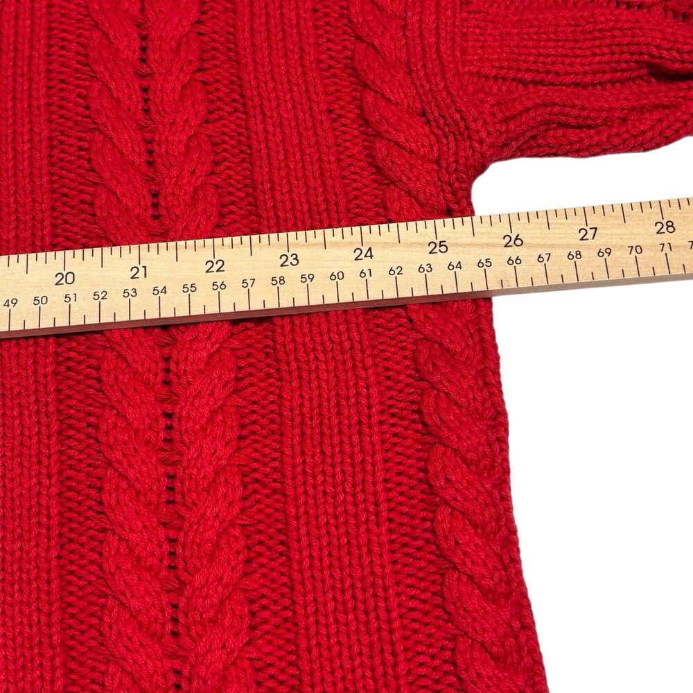 Umgee Cable Knit Sweater XL Red Dropped Shoulders Frayed Tassel Hem Fisherman - Picture 7 of 11